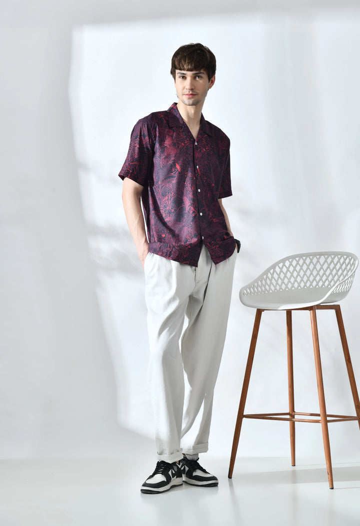 Black and Red dragon printed half sleeve shirt