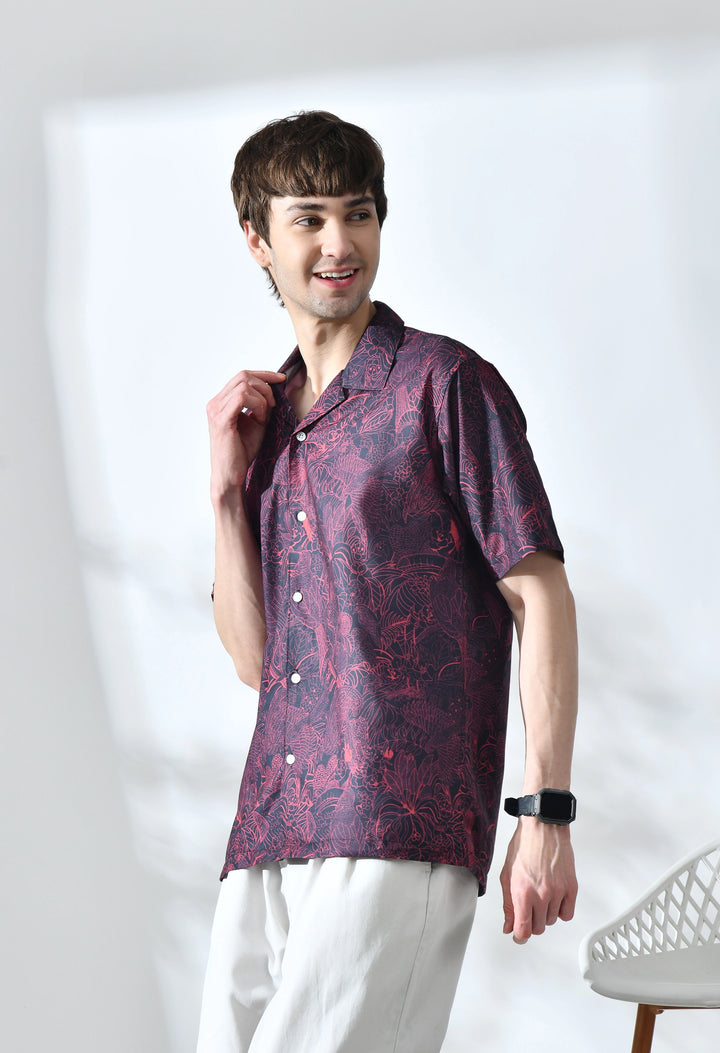 Black and Red dragon printed half sleeve shirt