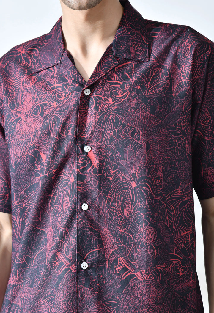 Black and Red dragon printed half sleeve shirt