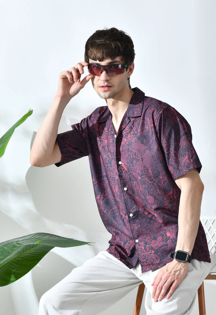 Black and Red dragon printed half sleeve shirt