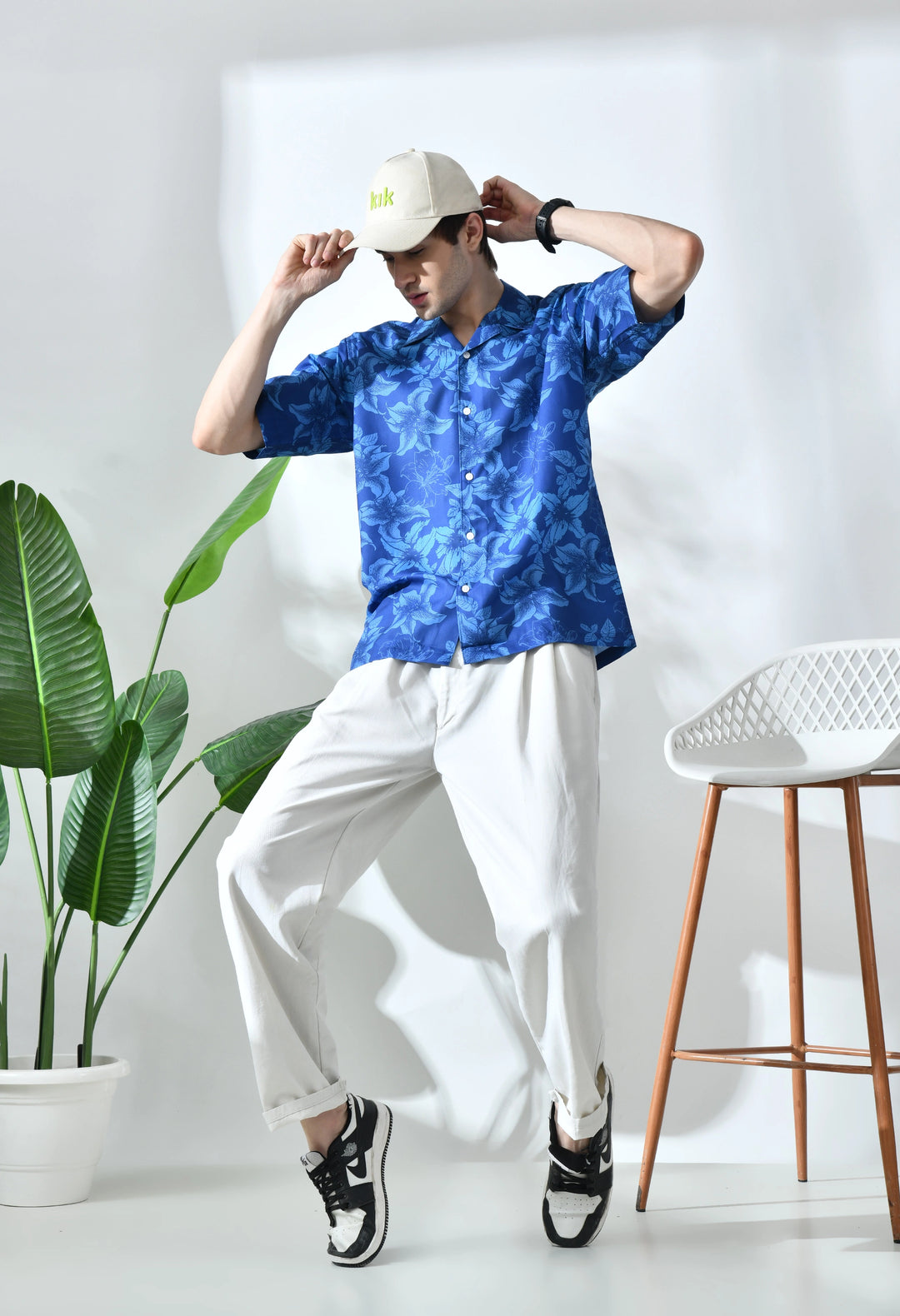 Blue flower printed half sleeve shirt