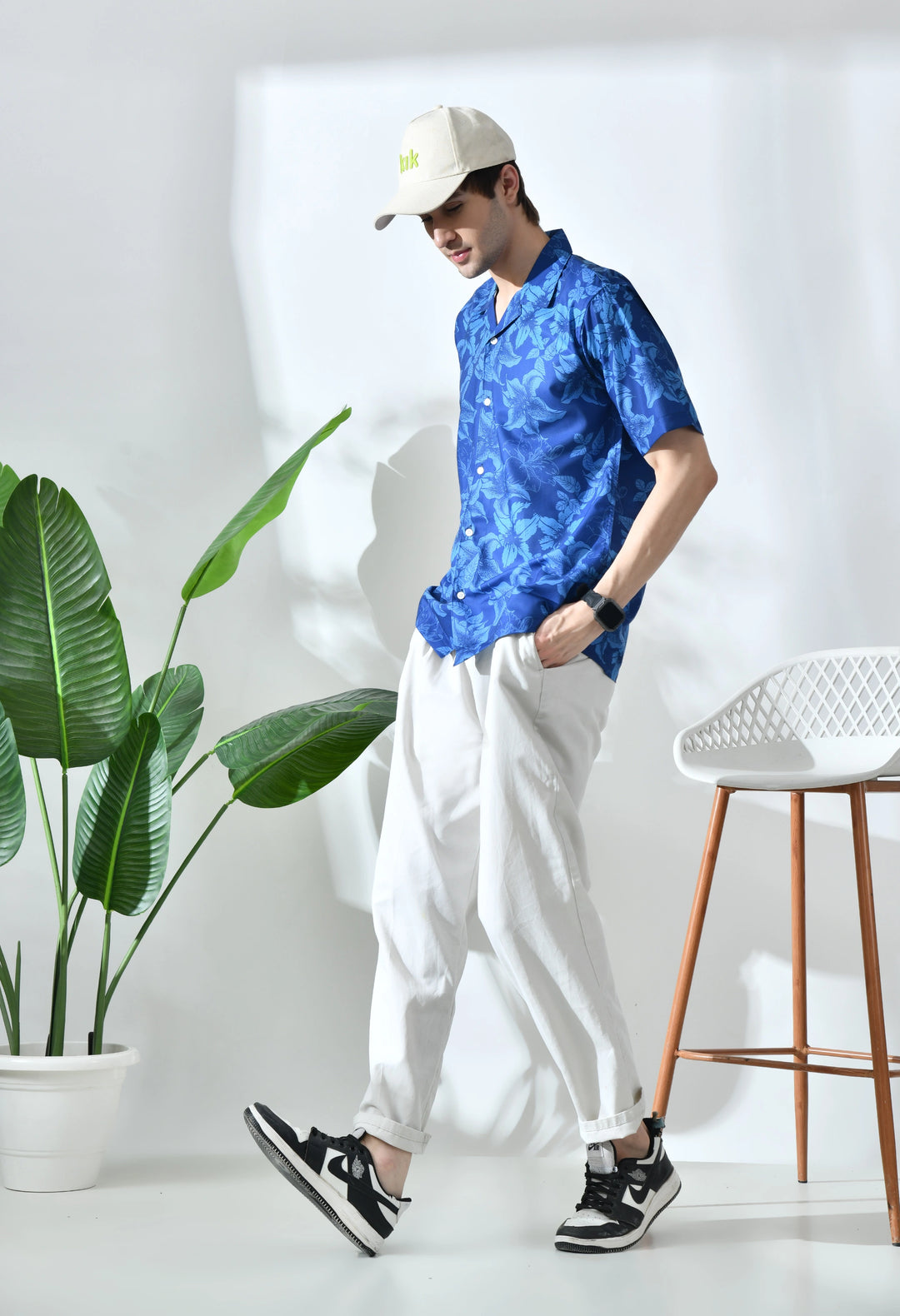 Blue flower printed half sleeve shirt