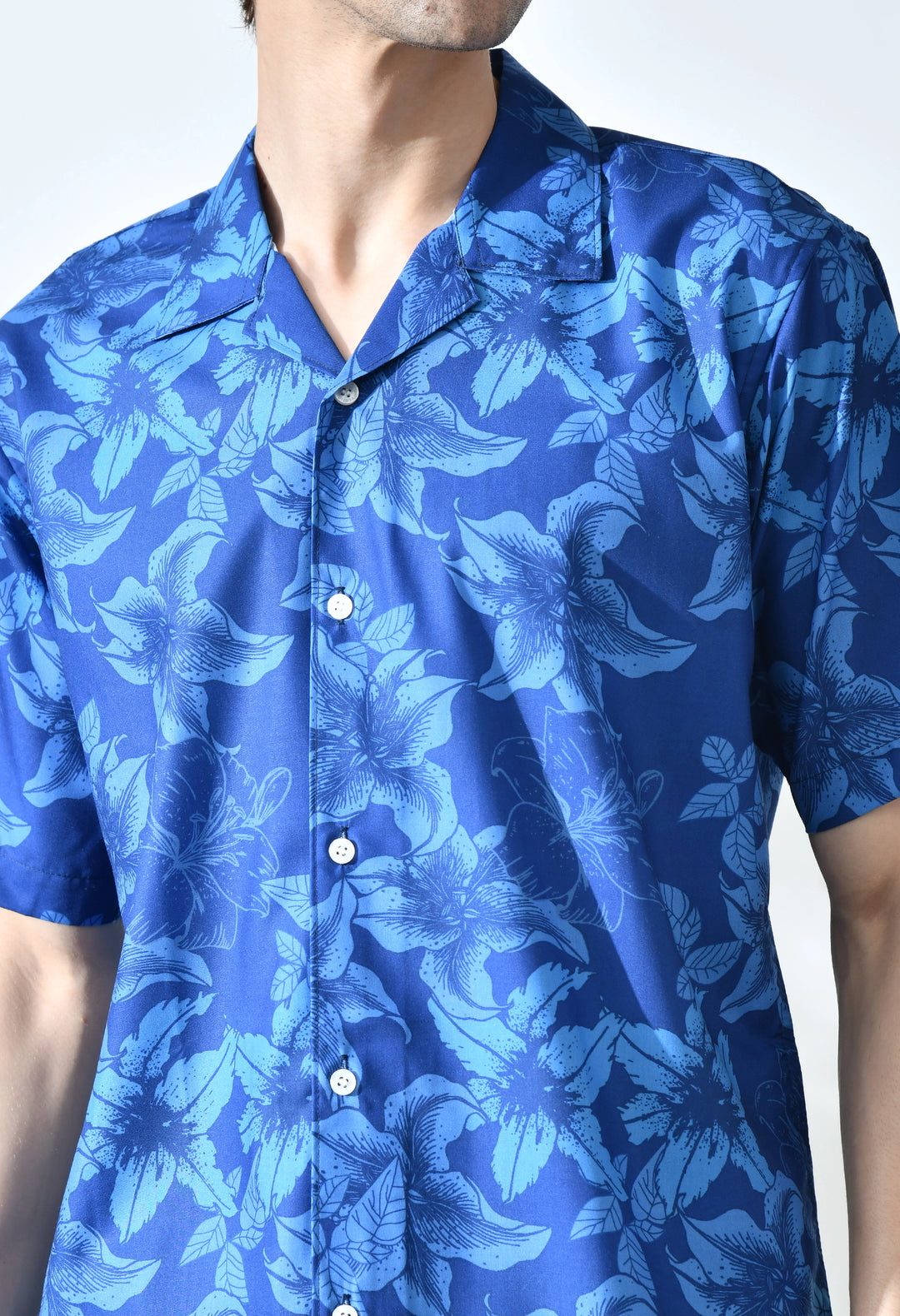 Blue flower printed half sleeve shirt