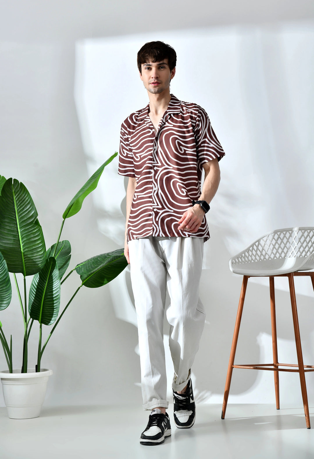 Brown geometric printed half sleeve shirt