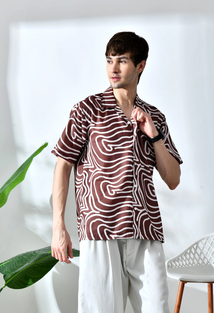 Brown geometric printed half sleeve shirt