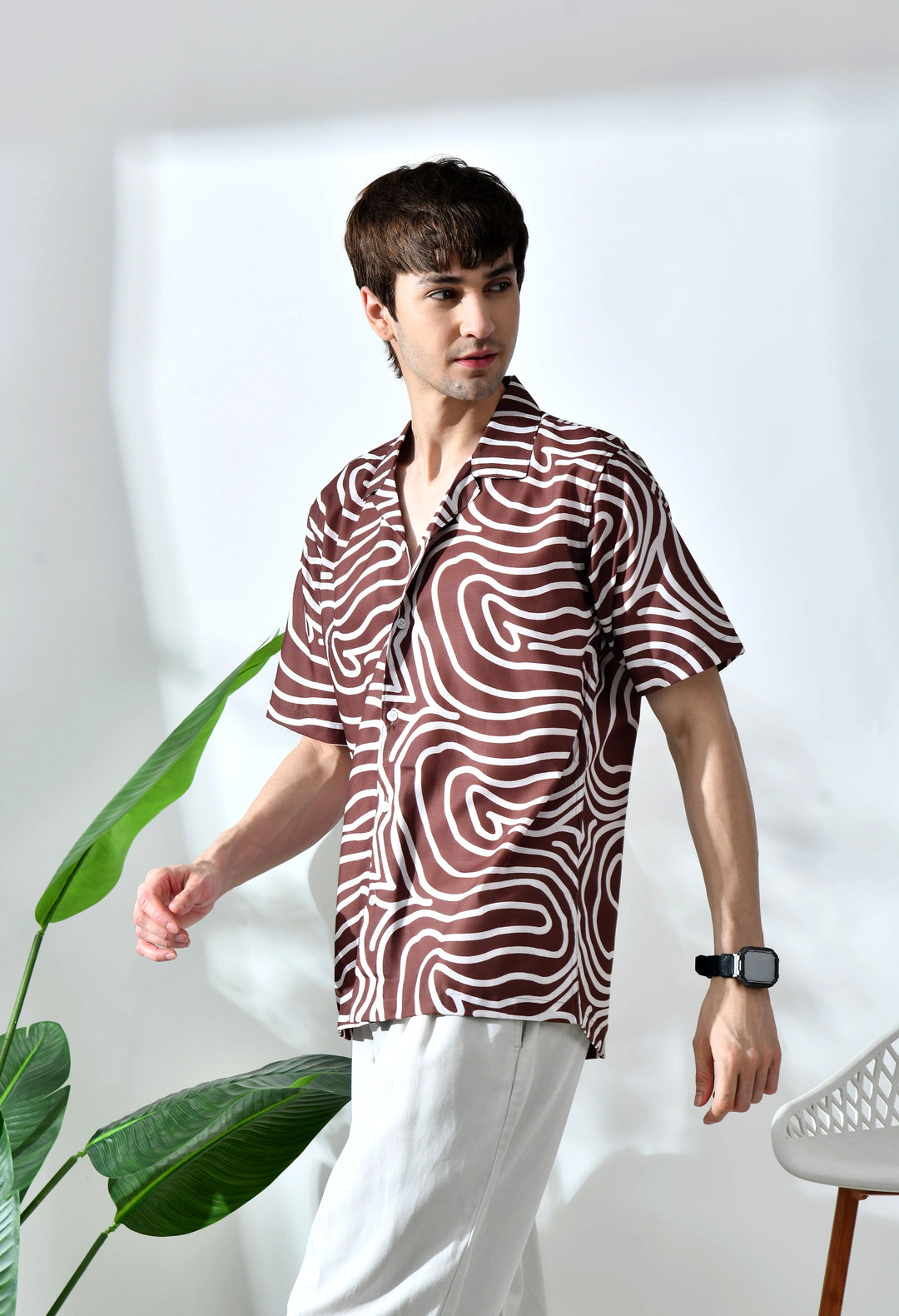 Brown geometric printed half sleeve shirt
