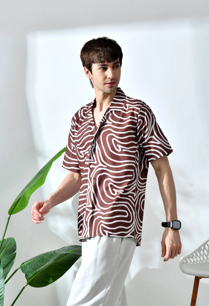 Brown geometric printed half sleeve shirt