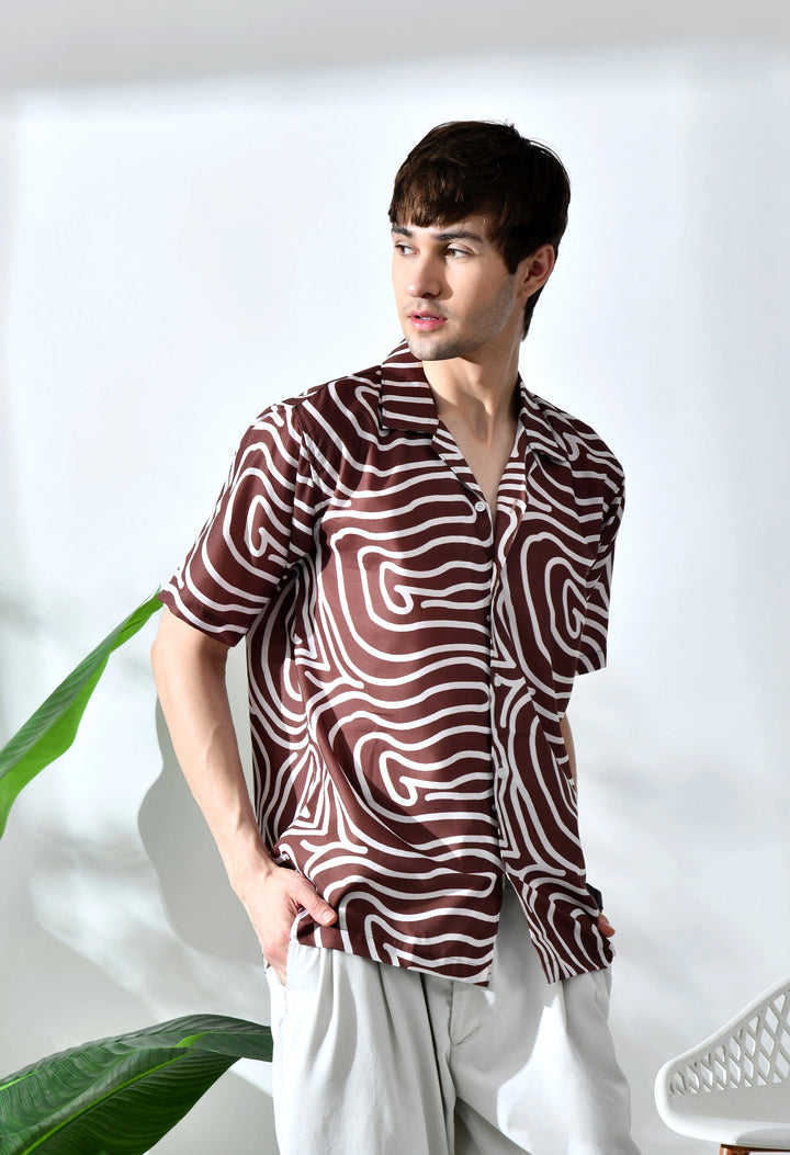 Brown geometric printed half sleeve shirt