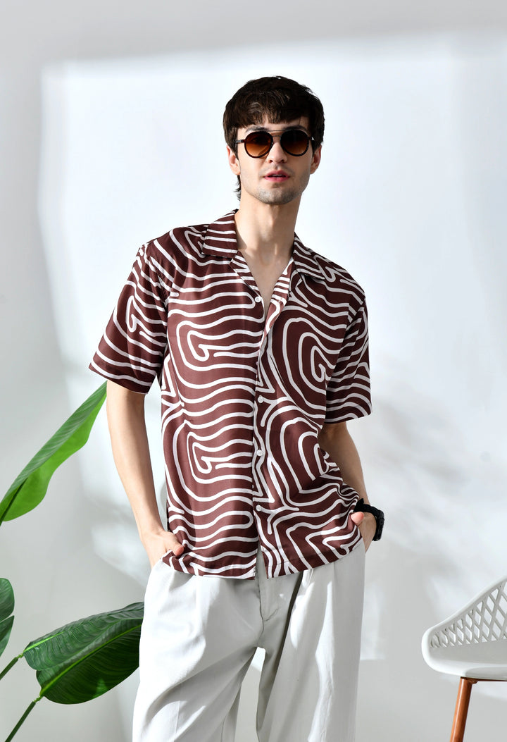 Brown geometric printed half sleeve shirt