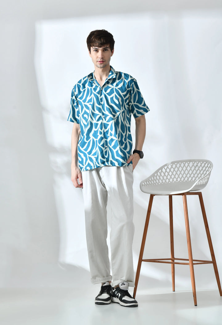 Green abstract printed half sleeve shirt