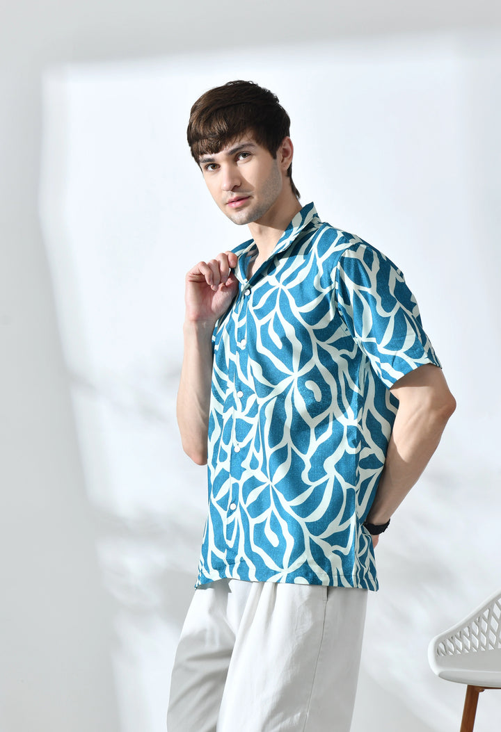 Green abstract printed half sleeve shirt