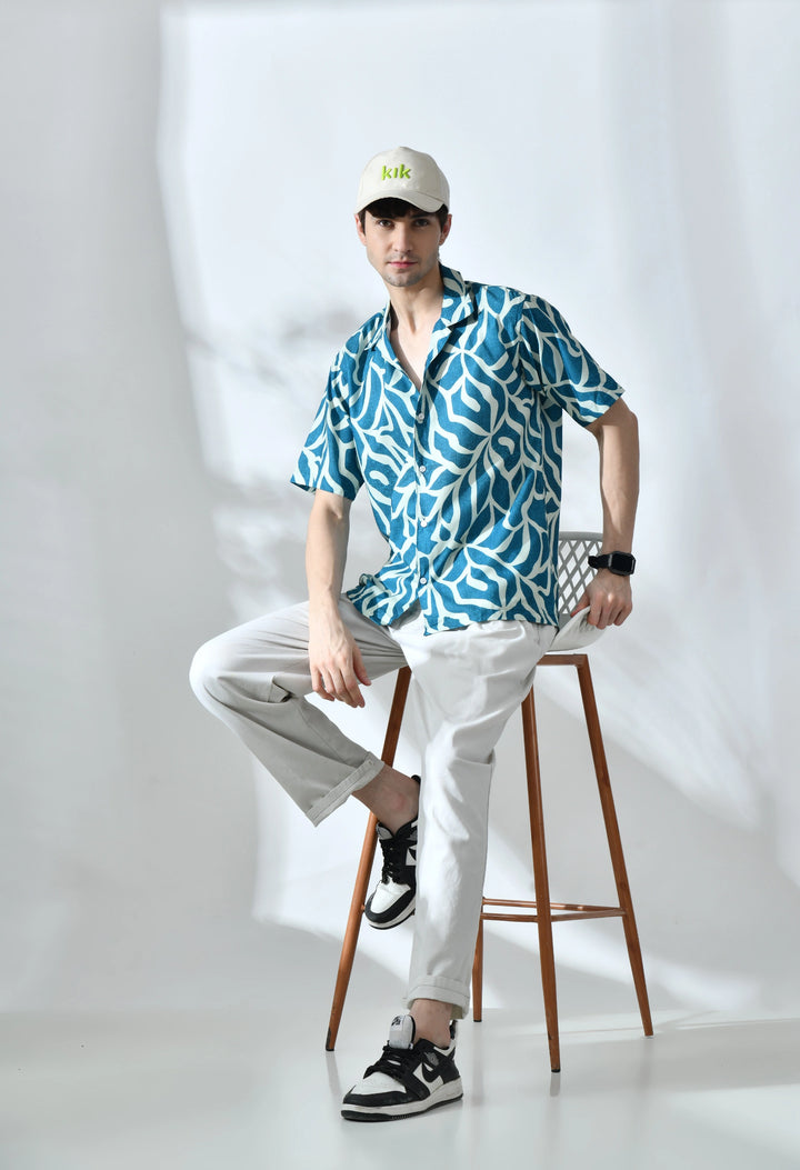 Green abstract printed half sleeve shirt