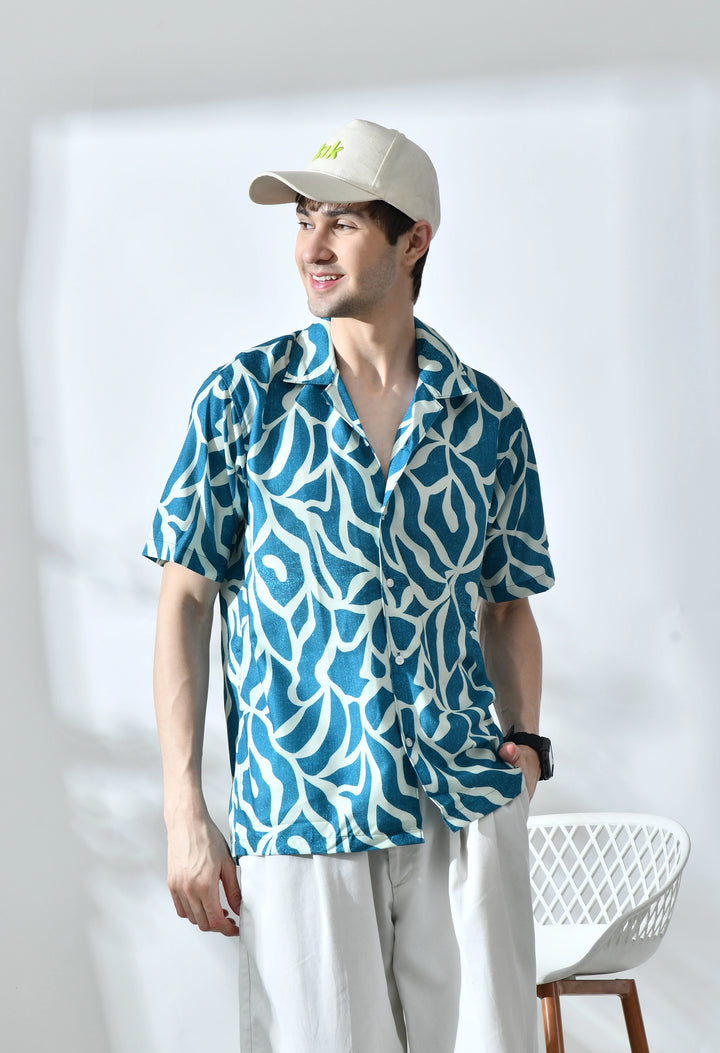Green abstract printed half sleeve shirt