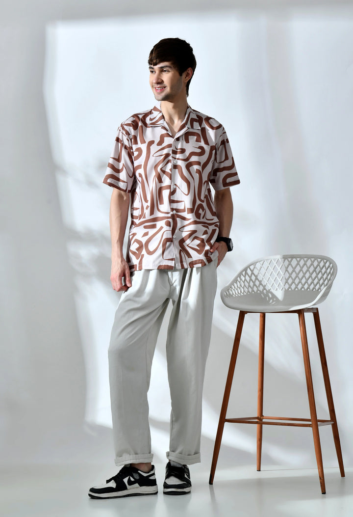 Beige abstract printed half sleeve shirt