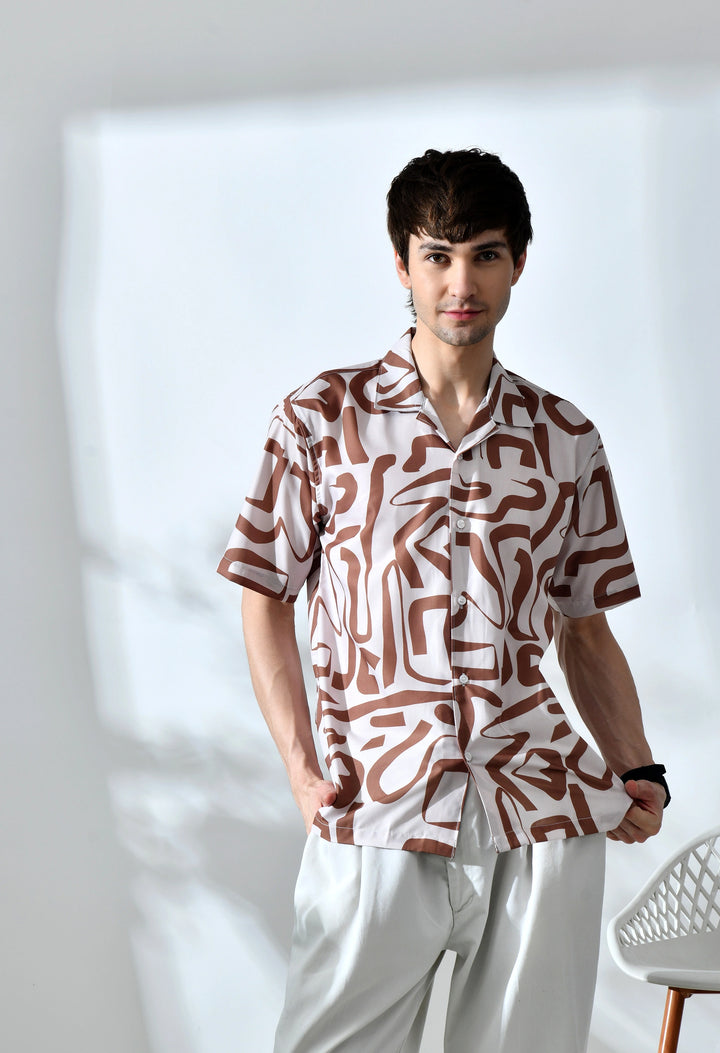 Beige abstract printed half sleeve shirt