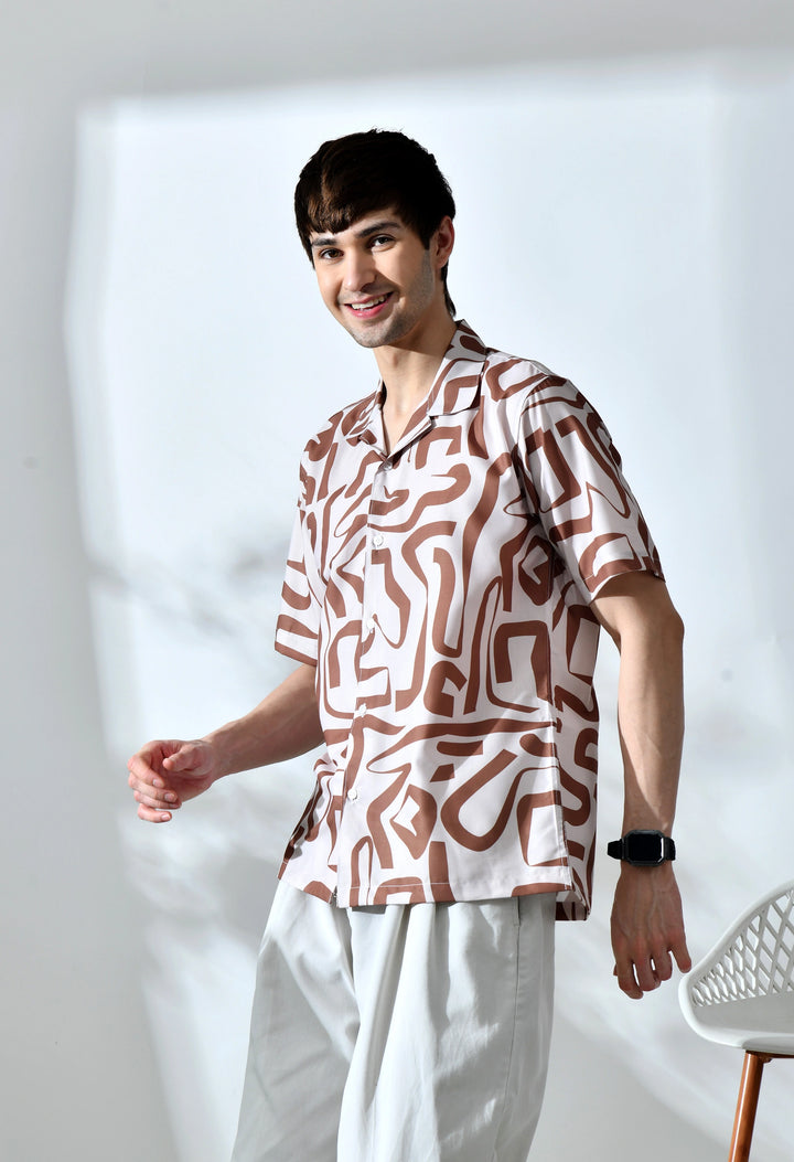 Beige abstract printed half sleeve shirt