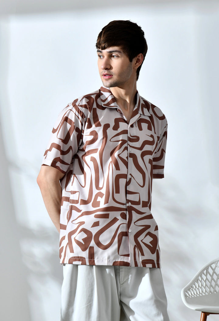 Beige abstract printed half sleeve shirt