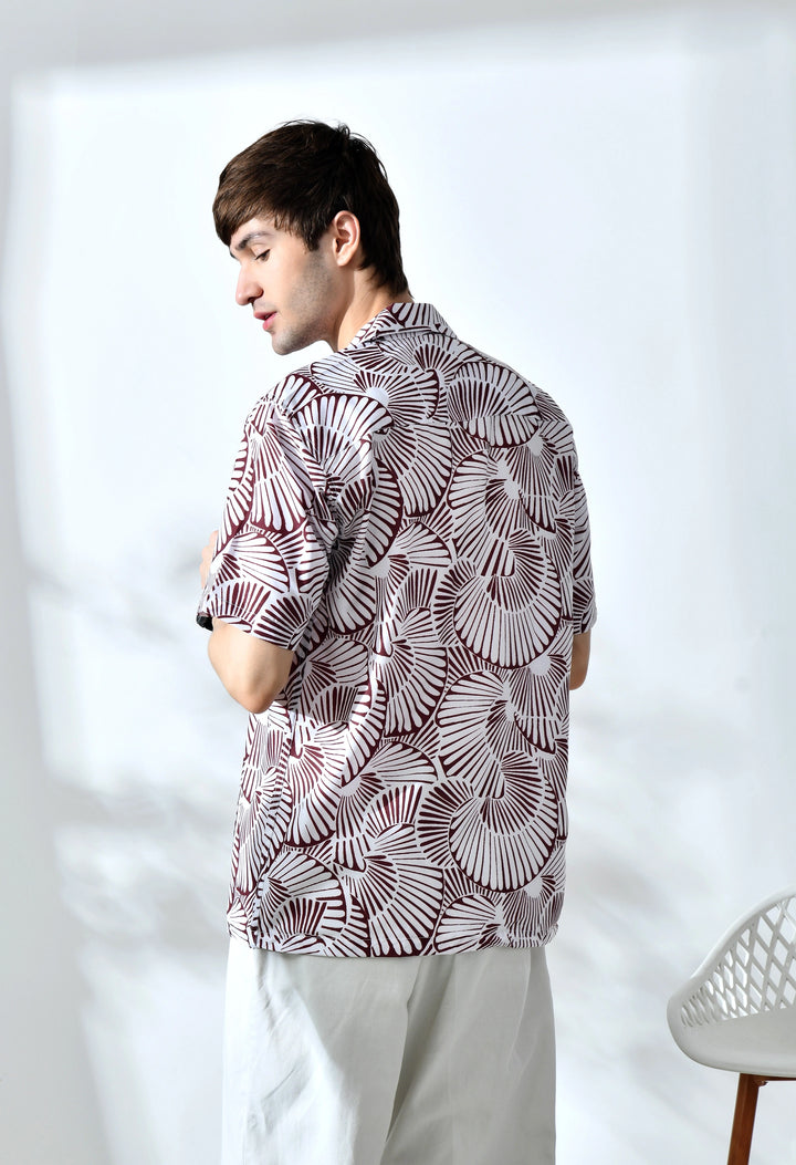 Brown abstract printed half sleeve shirt