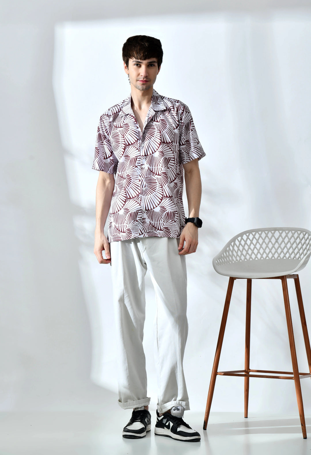 Brown abstract printed half sleeve shirt