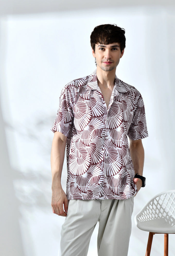 Brown abstract printed half sleeve shirt