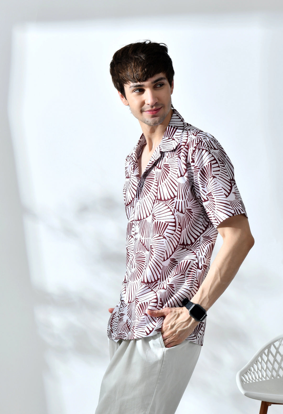 Brown abstract printed half sleeve shirt