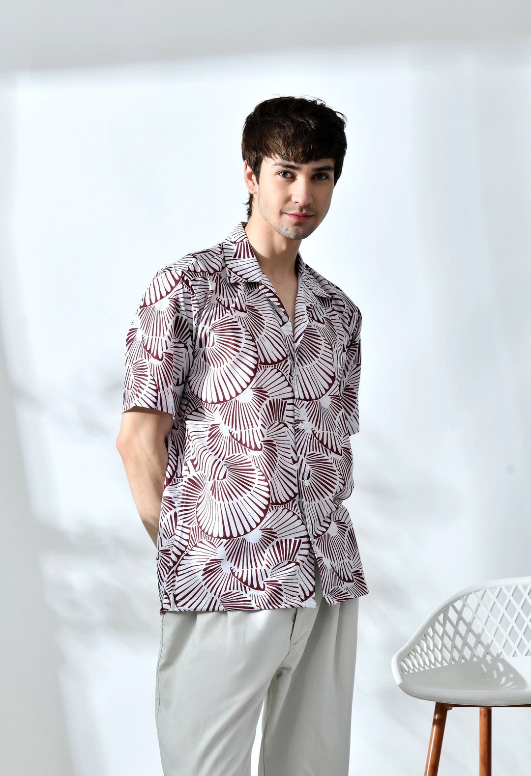Brown abstract printed half sleeve shirt