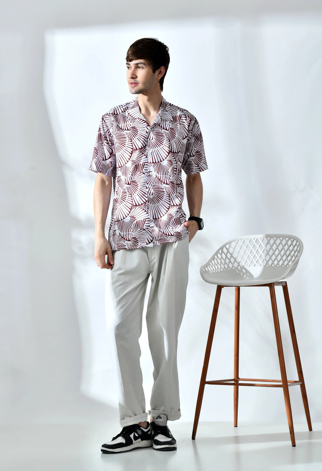 Brown abstract printed half sleeve shirt