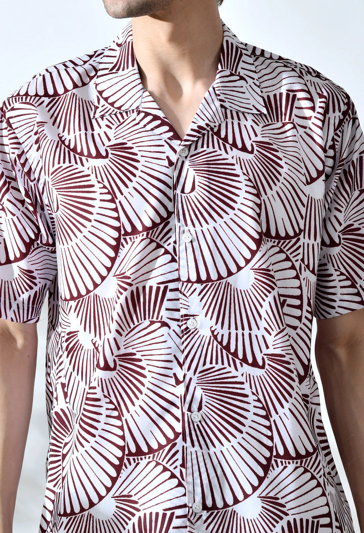 Brown abstract printed half sleeve shirt