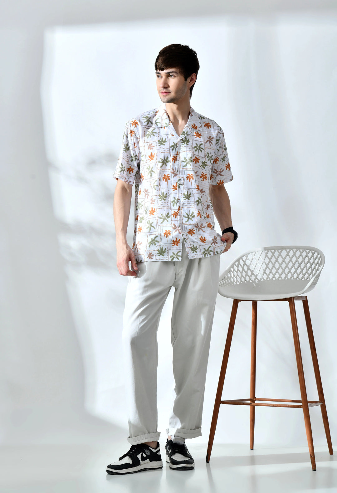 White palm tree printed half sleeve shirt
