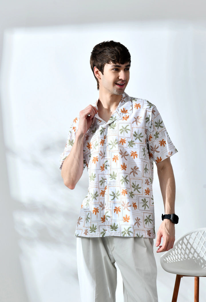 White palm tree printed half sleeve shirt