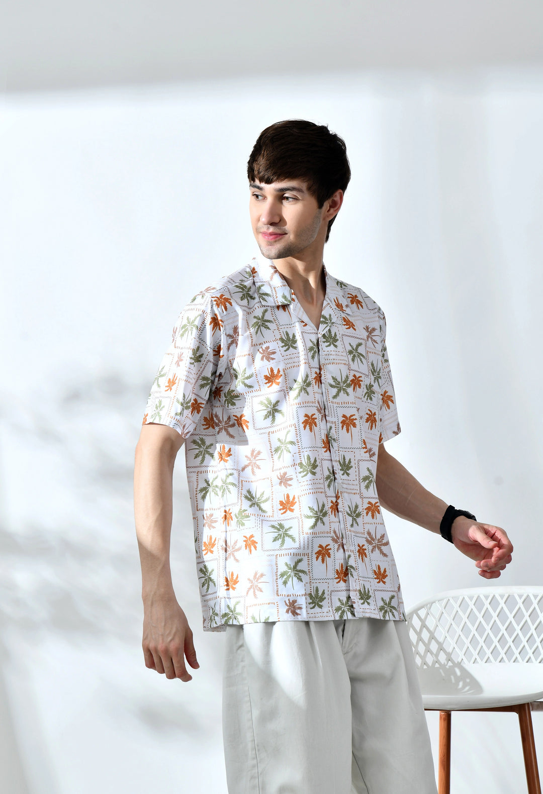 White palm tree printed half sleeve shirt