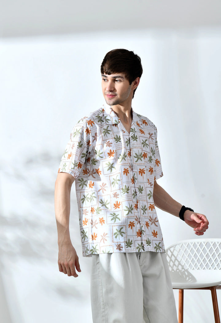 White palm tree printed half sleeve shirt