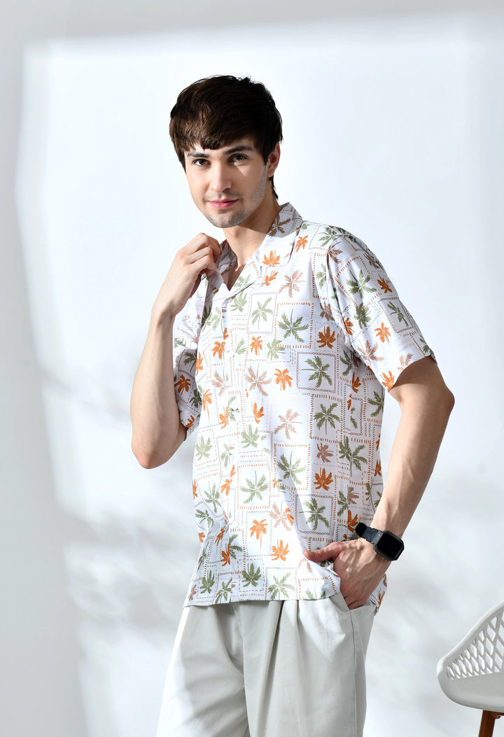 White palm tree printed half sleeve shirt