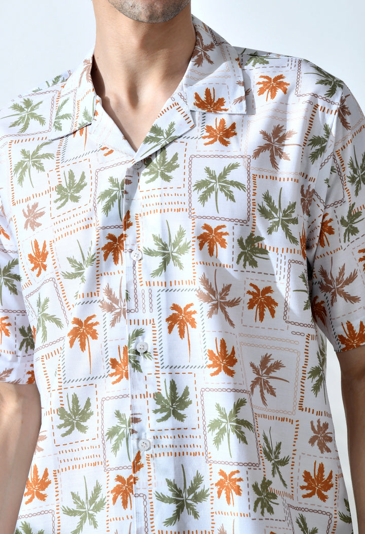 White palm tree printed half sleeve shirt