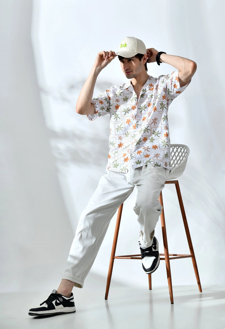 White palm tree printed half sleeve shirt