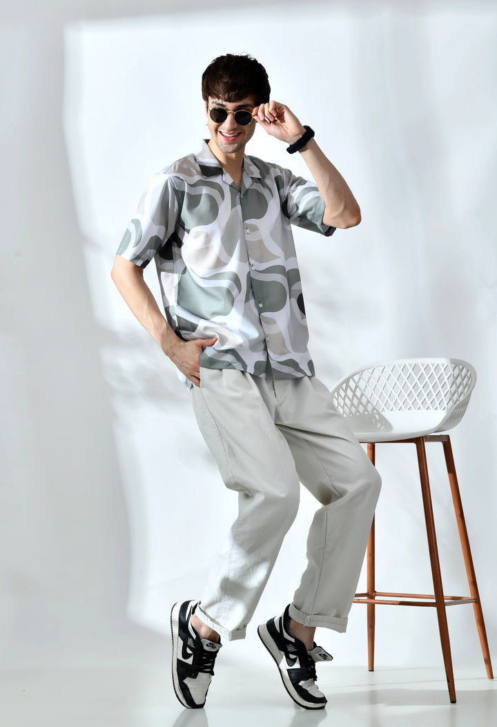 Slatgreen abstract printed half sleeve shirt