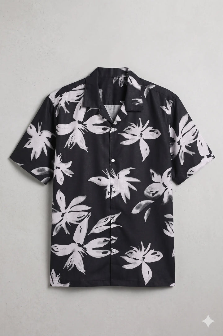 Black leaves printed shirt