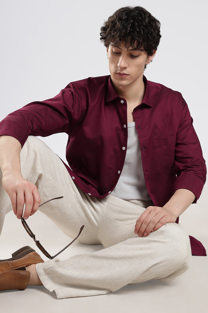 Maroon full sleeve cotton shirt