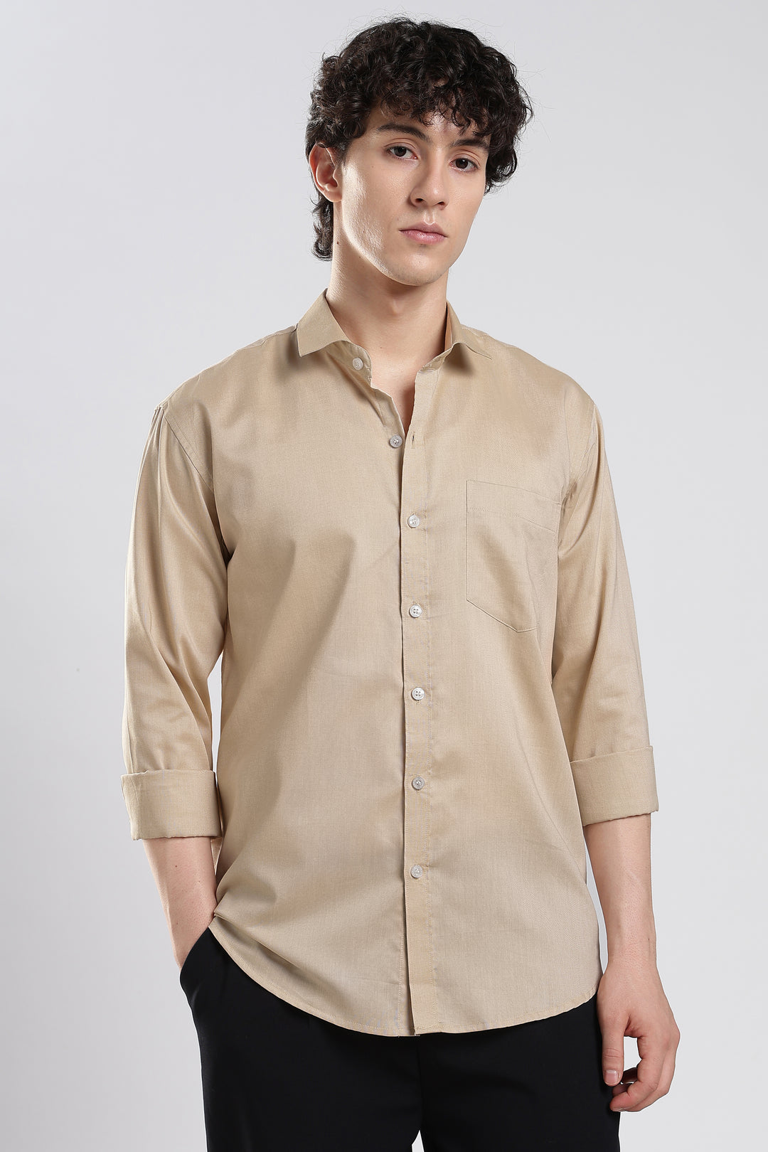 Beige full sleeve cotton shirt