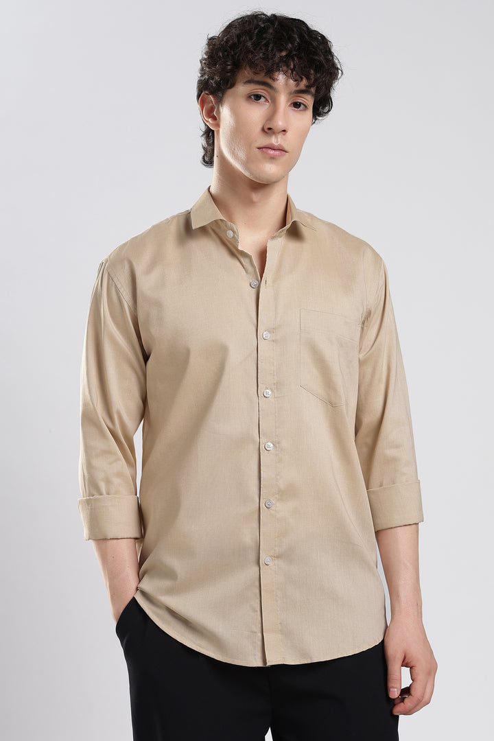Beige full sleeve cotton shirt