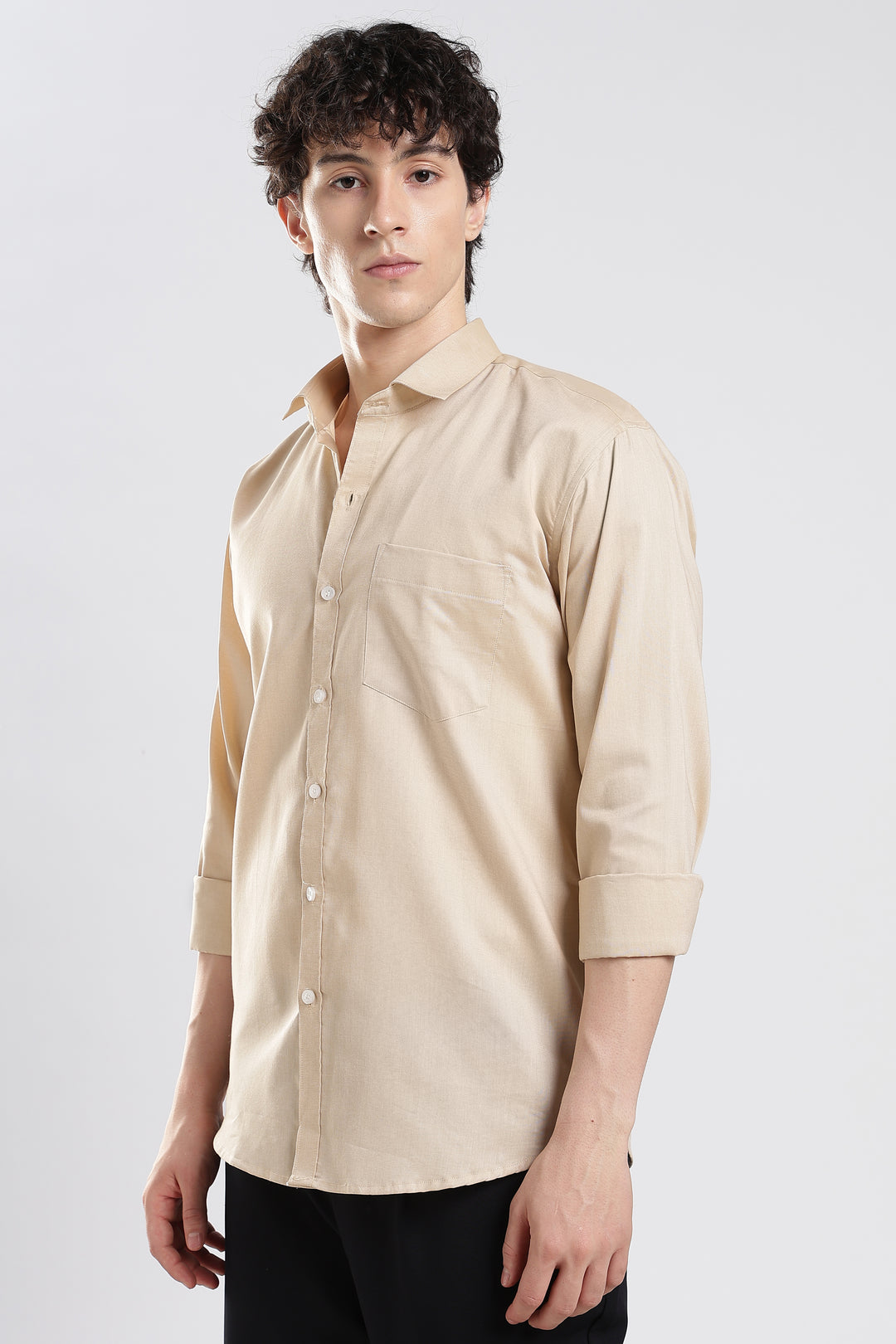 Beige full sleeve cotton shirt