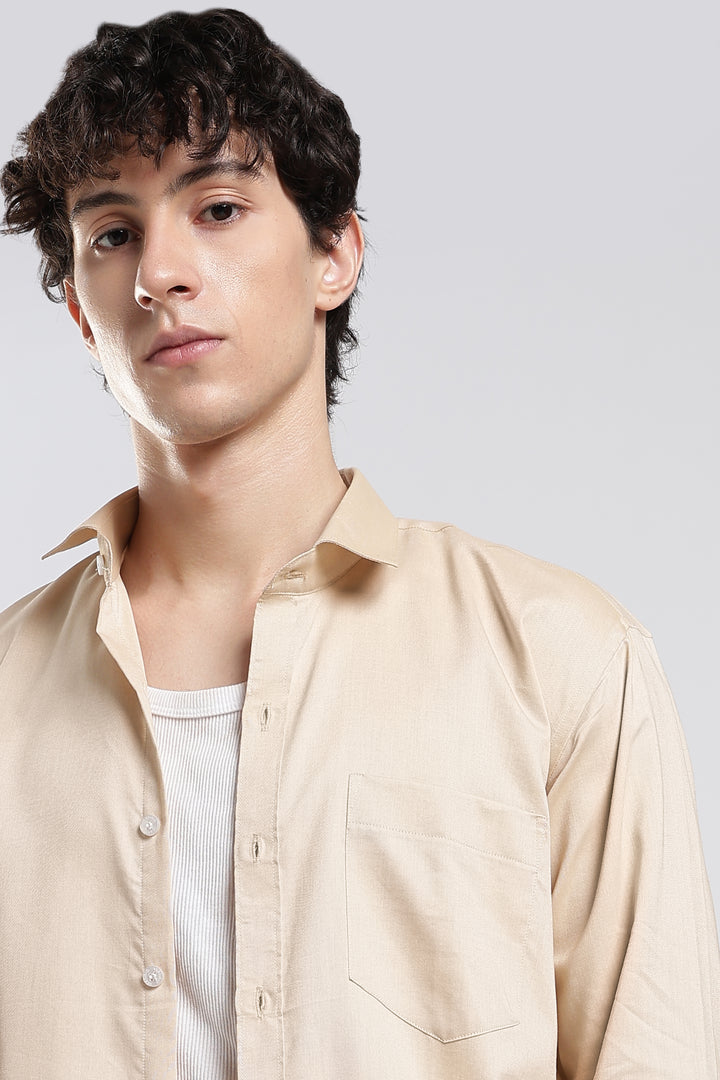 Beige full sleeve cotton shirt