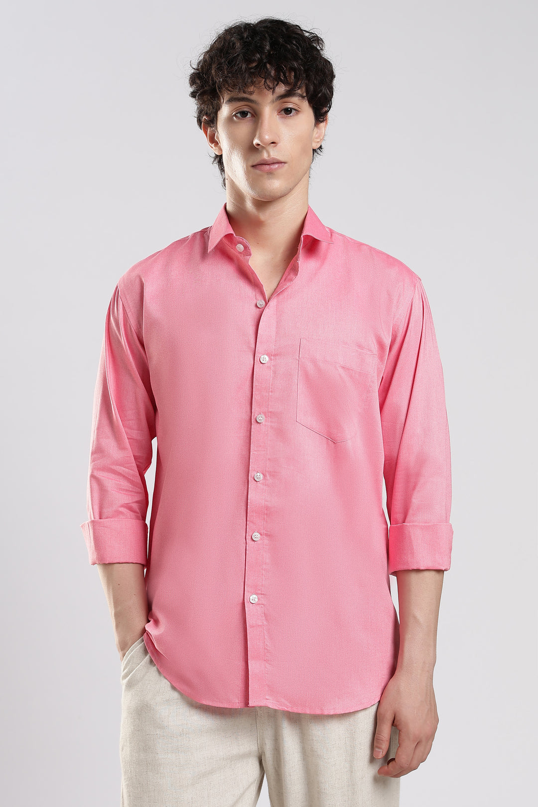 Baby pink full sleeve cotton shirt