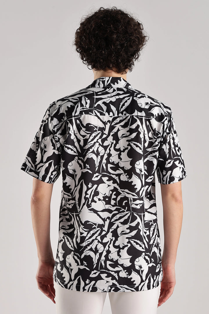 Black patterned resort wear shirt for men