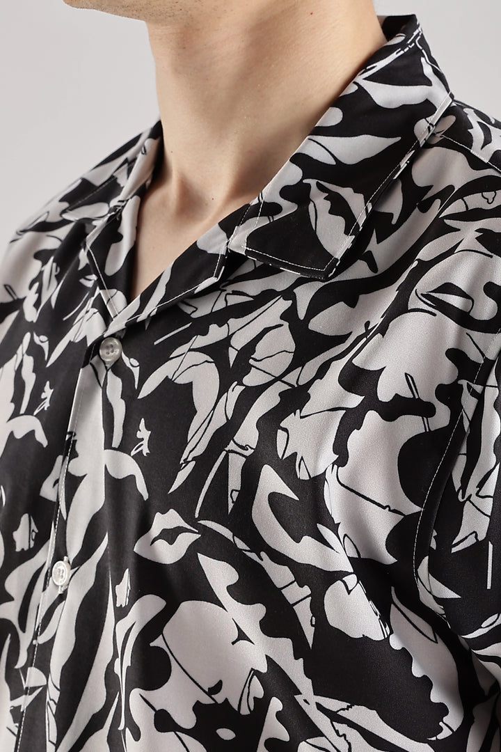 Black patterned resort wear shirt for men