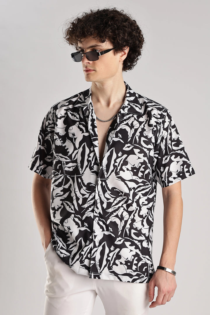 Black patterned resort wear shirt for men