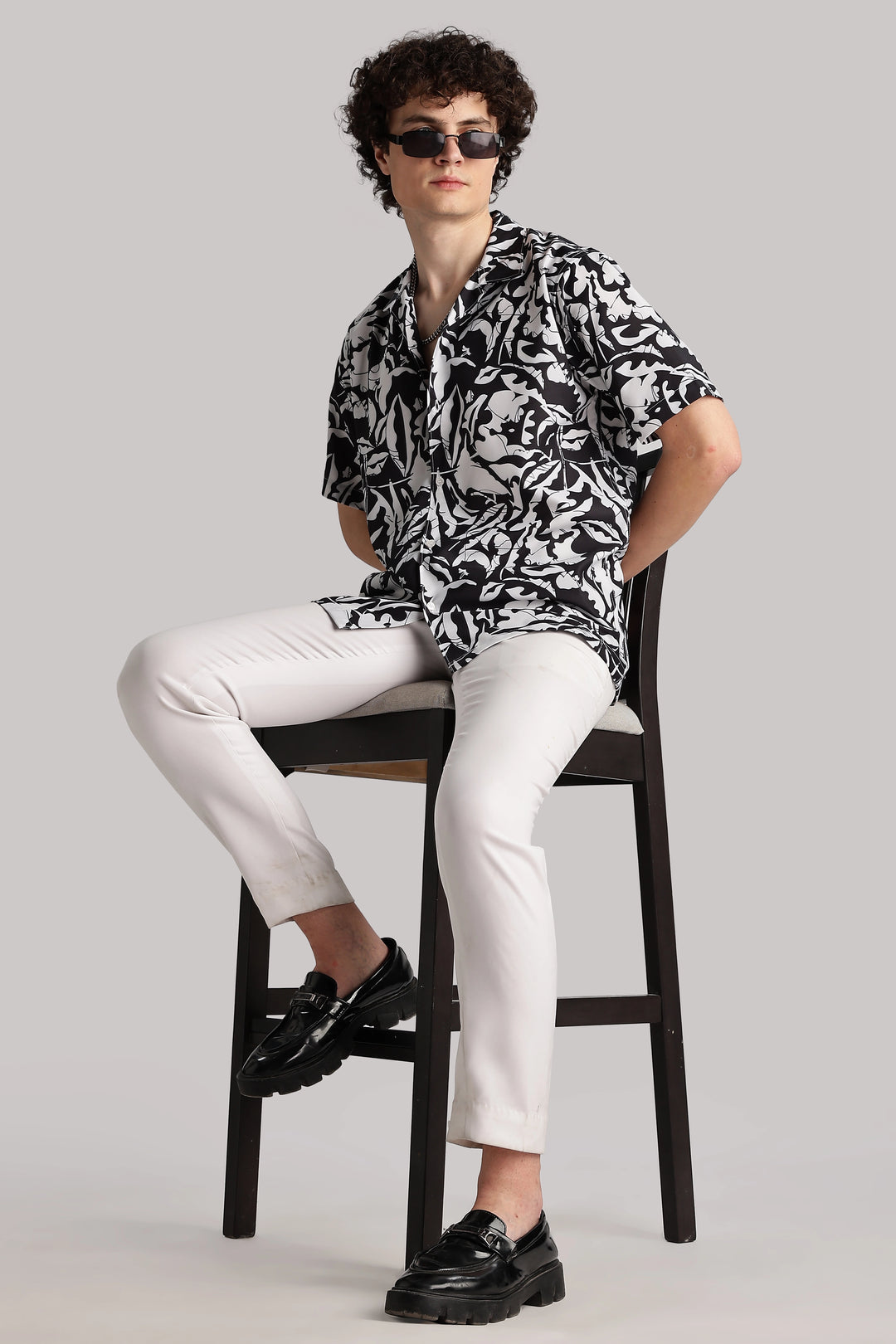 Black patterned resort wear shirt for men