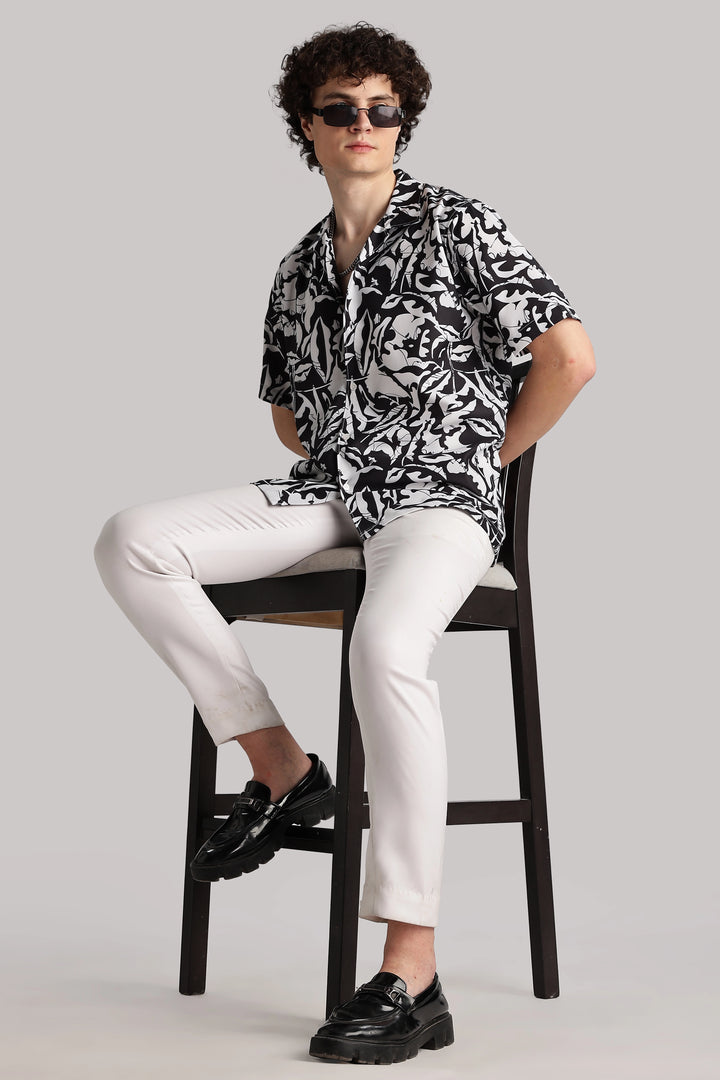 Black patterned resort wear shirt for men