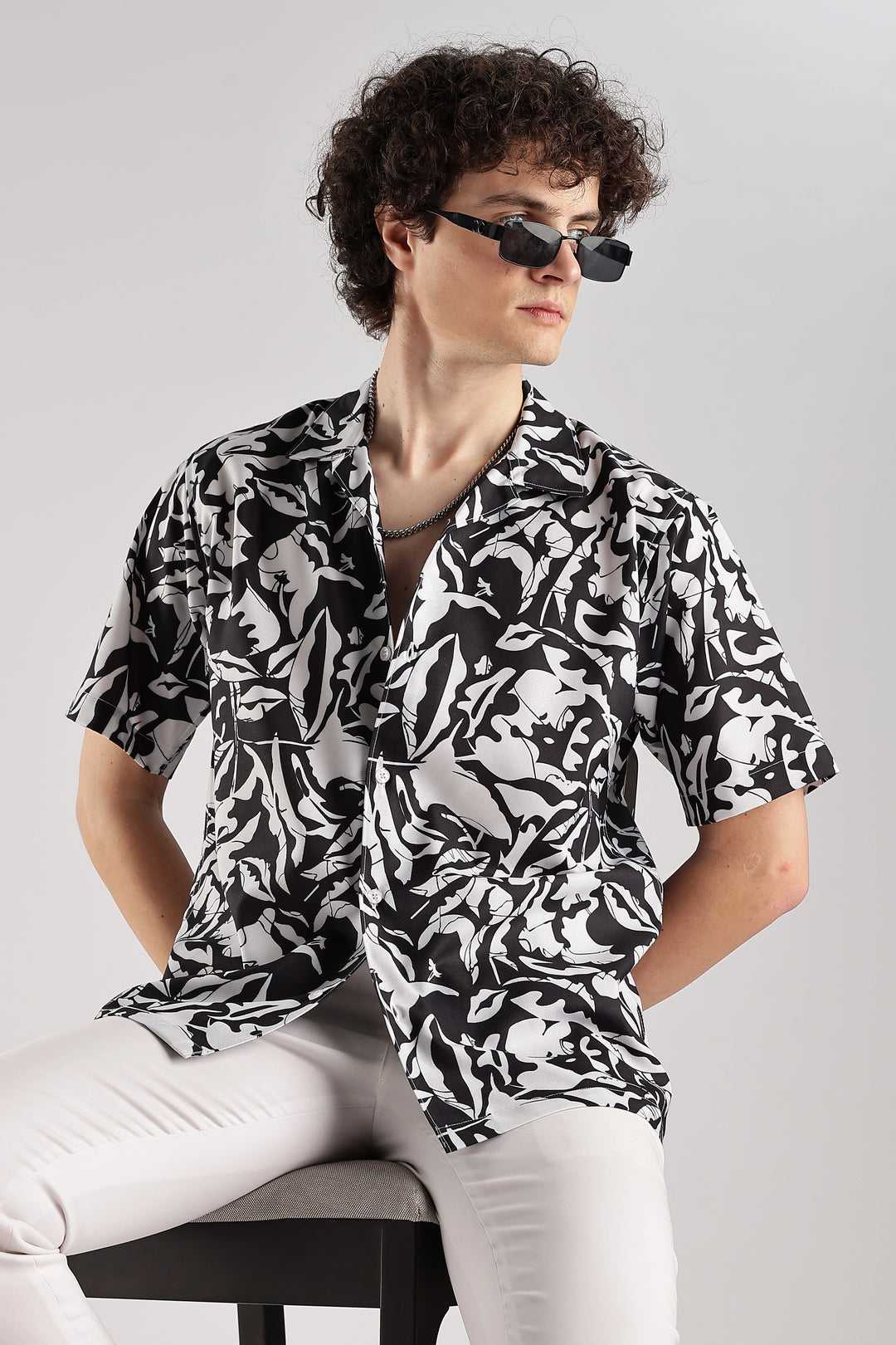 Black patterned resort wear shirt for men