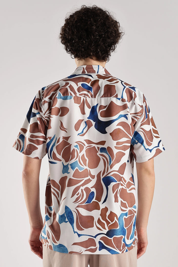 Biege printed fluid short sleeve shirt